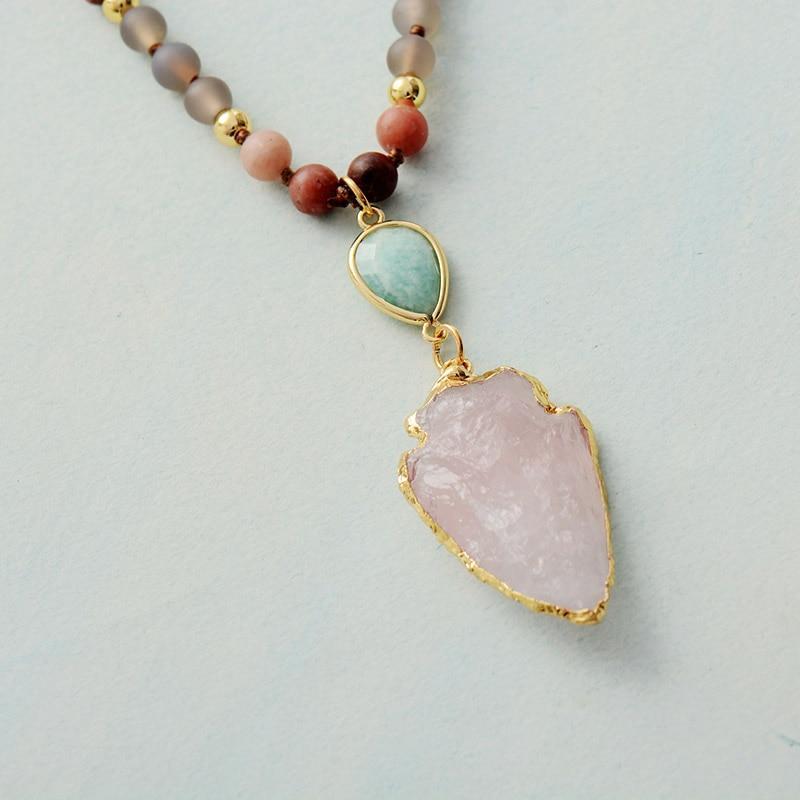 Beaded Stone Necklace in Rose Quartz, Amazonite and Jasper