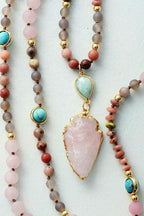 Beaded Stone Necklace in Rose Quartz, Amazonite and Jasper