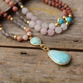 Pastel Mala Bead Necklace in Amazonite and Rose Quartz