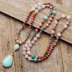 Pastel Mala Bead Necklace in Amazonite and Rose Quartz
