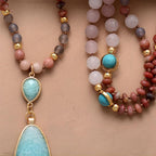 Pastel Mala Bead Necklace in Amazonite and Rose Quartz