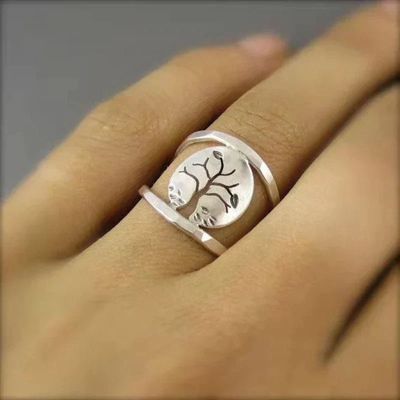 Adjustable Tree of Life Silver-Tone Ring