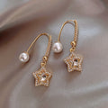 Crystal Star and Pearl Earrings in Gold Tone