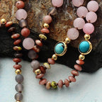 Beaded Stone Necklace in Rose Quartz, Amazonite and Jasper