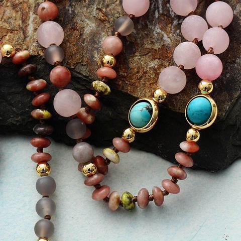 Beaded Stone Necklace in Rose Quartz, Amazonite and Jasper