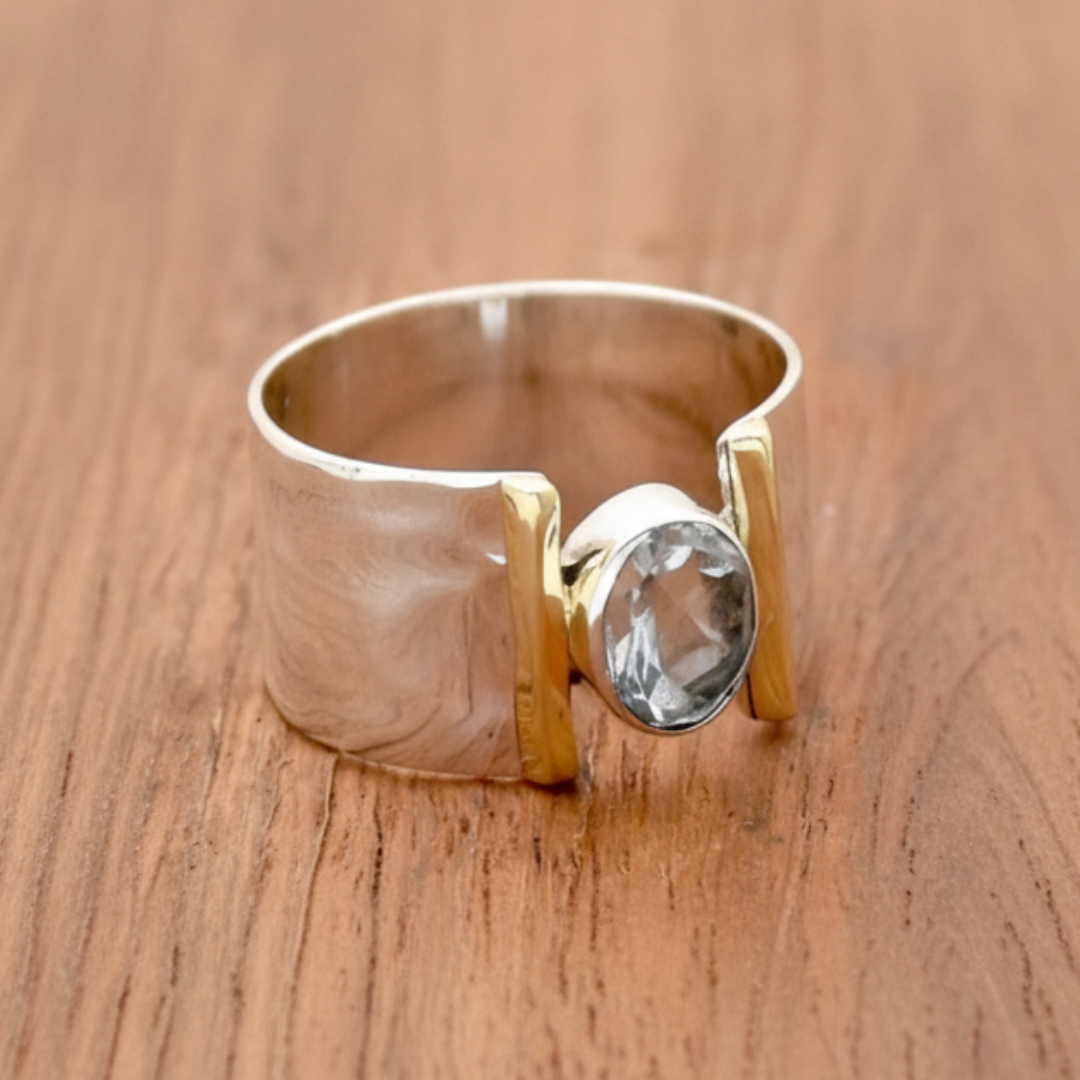 Silver-Tone Blue Gemstone-Look Ring