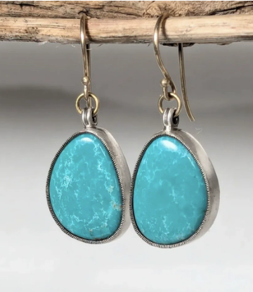 Vintage-Style Turquoise Oval Stone Drop Earrings