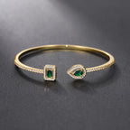 Gold-Tone Open Cuff with Green Square Stones