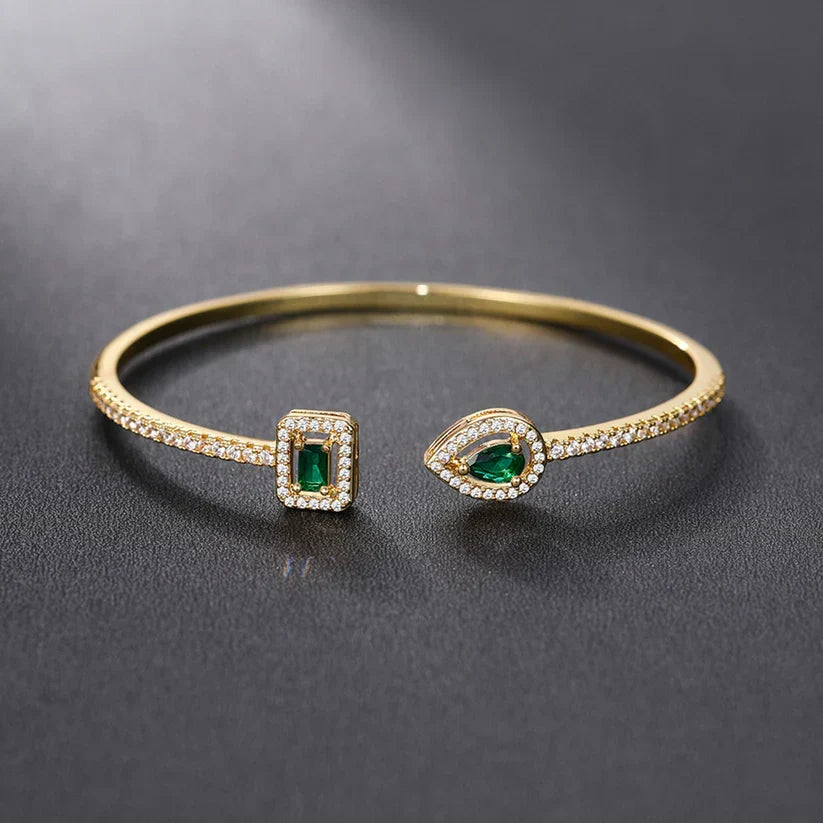 Gold-Tone Open Cuff with Green Square Stones