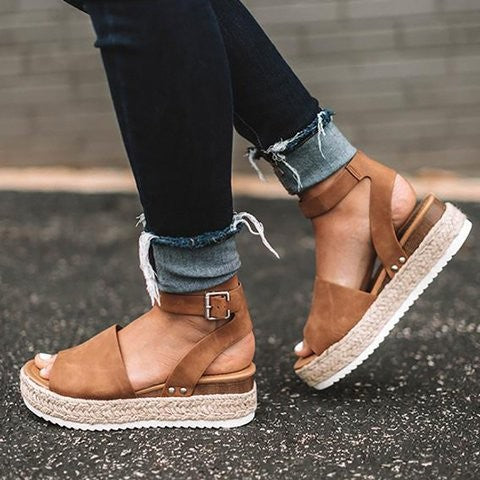 Jute Wedge Sandals with Ankle Strap