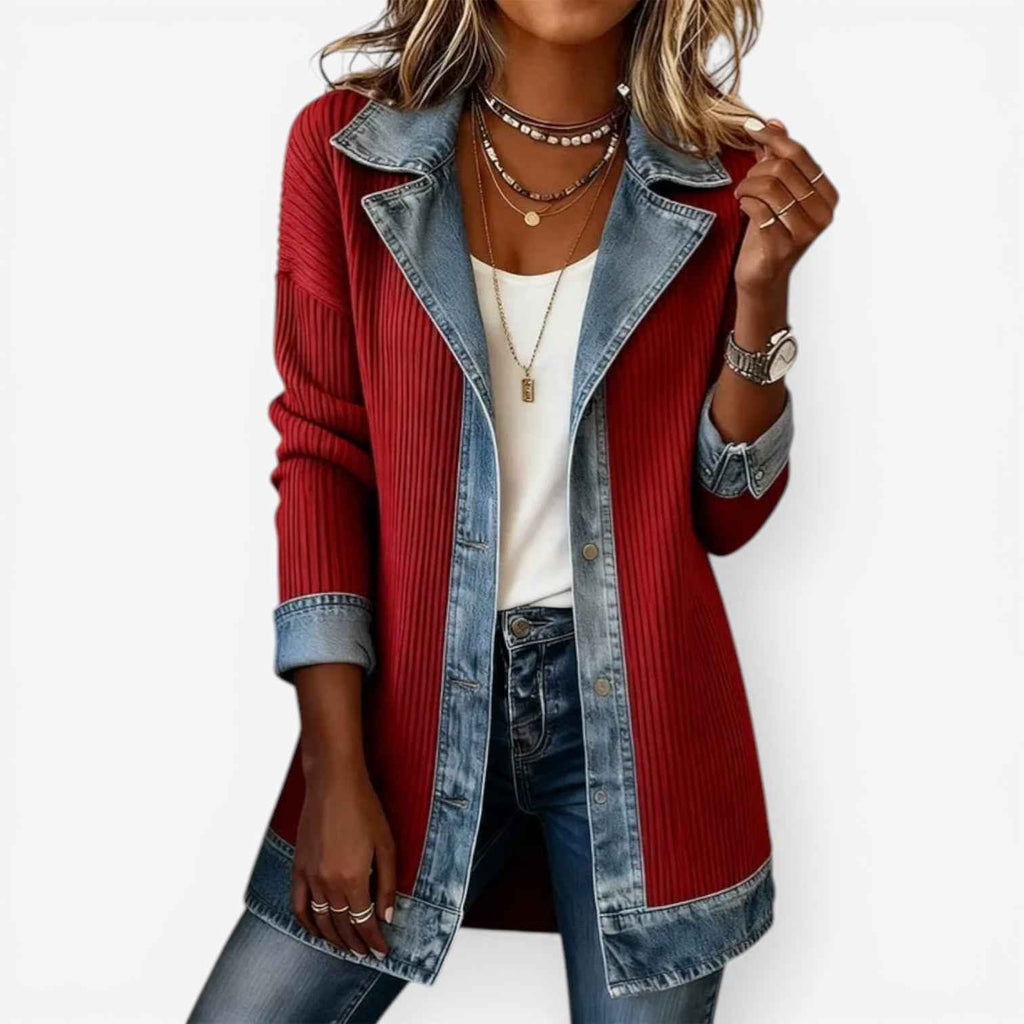 Denim Mix Blazer with Structured Shoulder and Clean Lines
