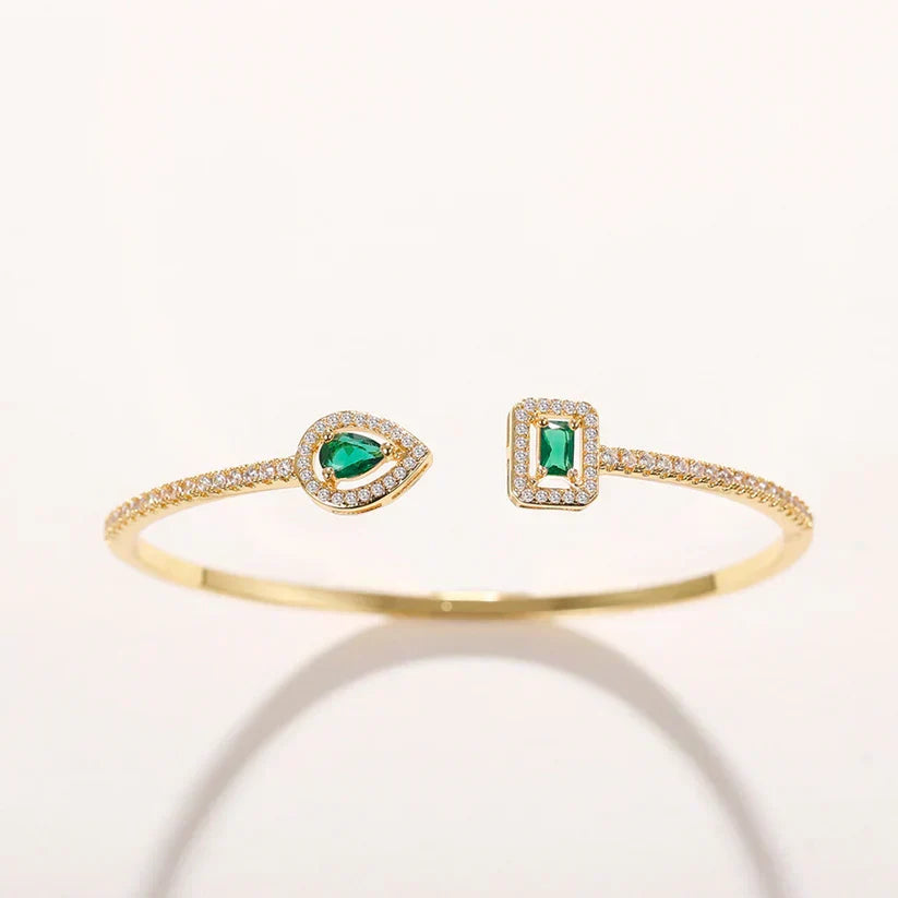 Gold-Tone Open Cuff with Green Square Stones