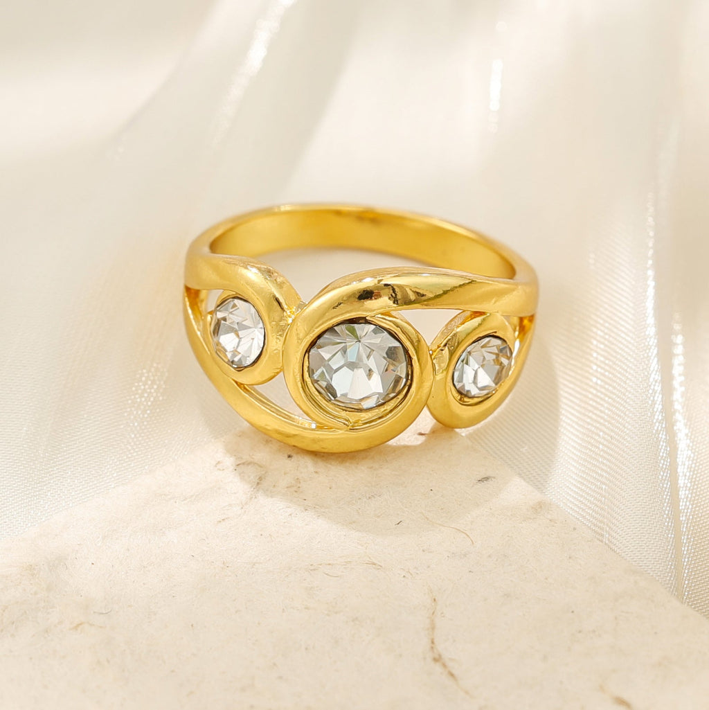 Vintage-Style Boho Inlaid Zirconia Spiral Gold-Tone Ring