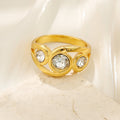 Vintage-Style Boho Inlaid Zirconia Spiral Gold-Tone Ring
