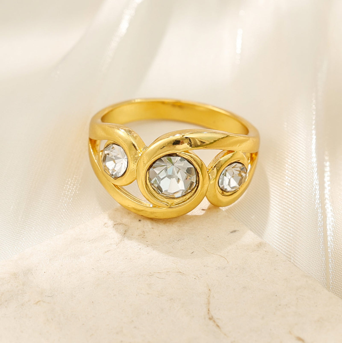Vintage-Style Boho Inlaid Zirconia Spiral Gold-Tone Ring