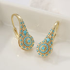 Turquoise Cluster Earrings in Gold Tone