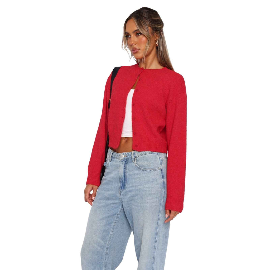 Cropped Long Sleeve Cardigan in Soft Knit for Easy Layering