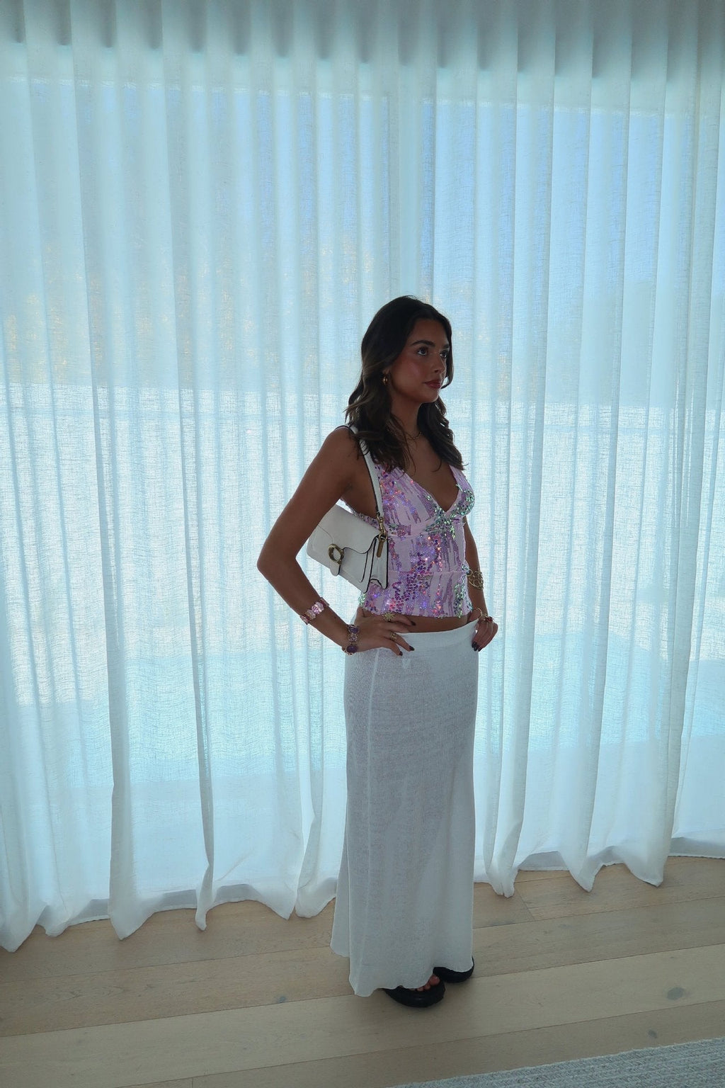 Allover Sequin Top with V-Neck and Sleeveless Cut
