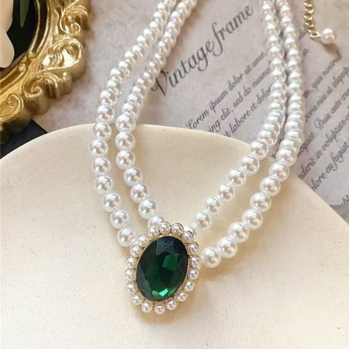 Conjunto de Joias de Pérolas e Efeito Esmeralda