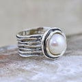 Bohemian Vintage Silver-Plated Faux Pearl Ring