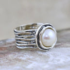 Bohemian Vintage Silver-Plated Faux Pearl Ring
