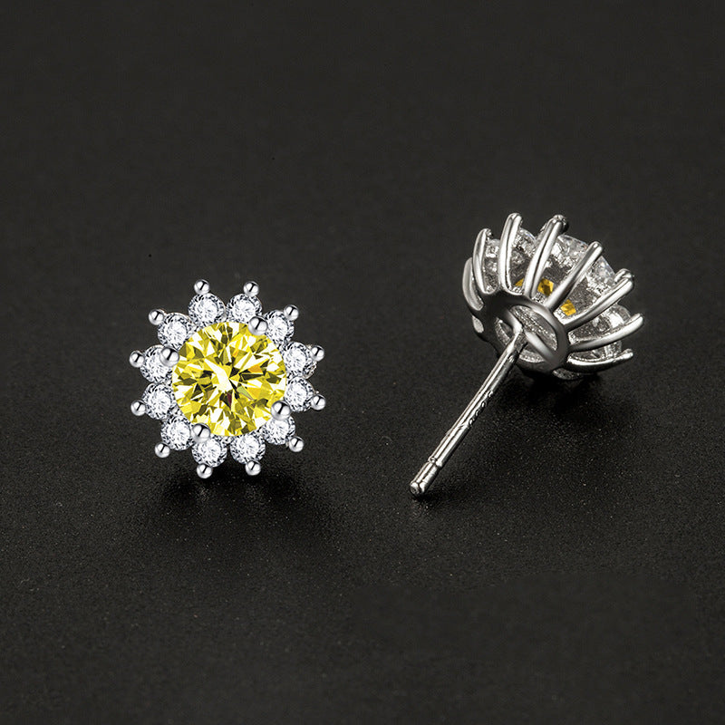 Yellow Stone Earrings in White Gold Tone