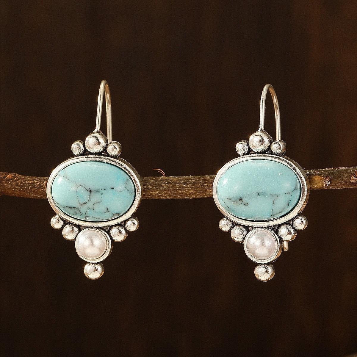 Vintage Turquoise and Pearl Drop Earrings in Two Tones