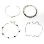 Bracelet Set with Green Stones and Wavy Chain