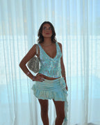 Allover Sequin Top with V-Neck and Sleeveless Cut
