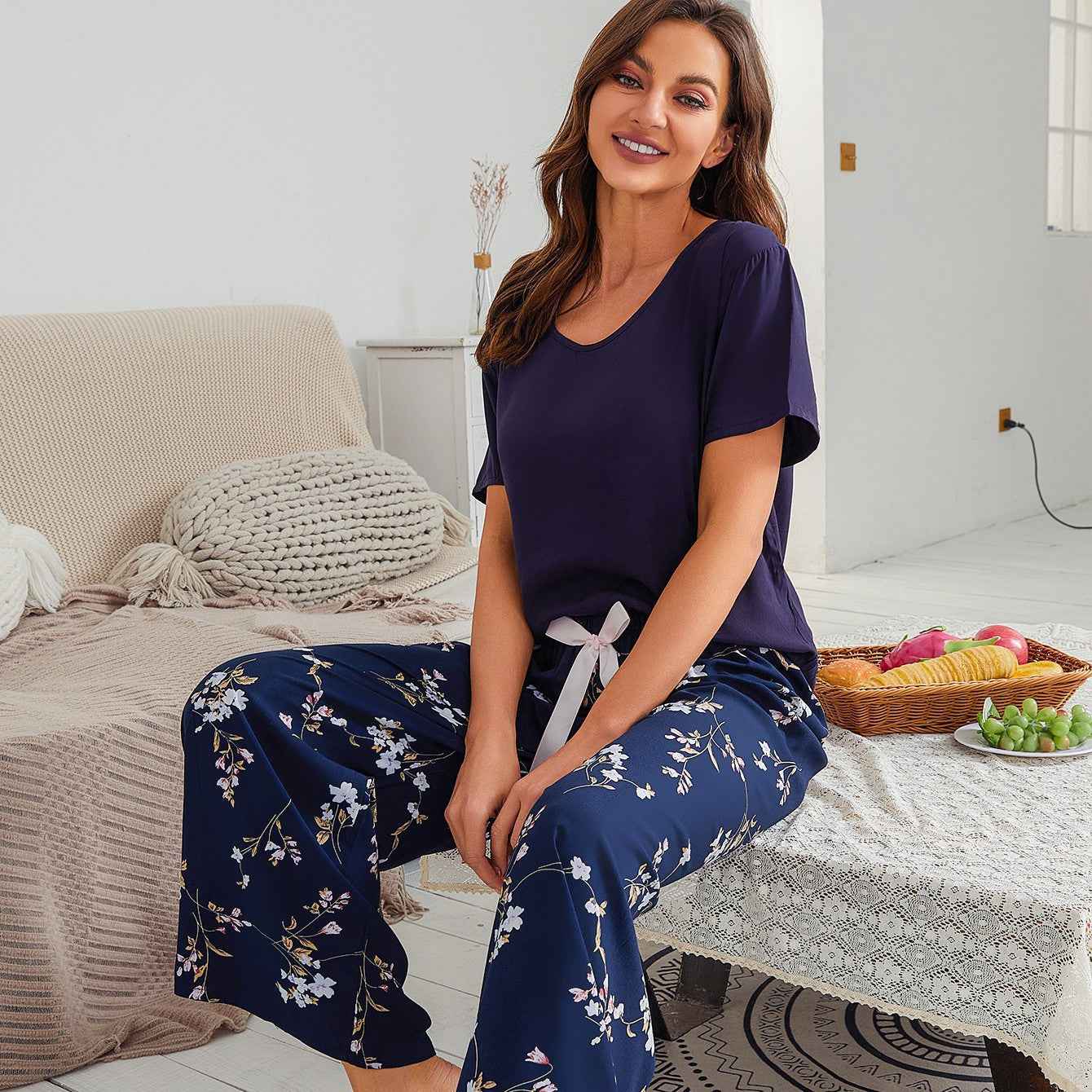 Cotton Crepe Loungewear Set with Airy Two-Piece Shape