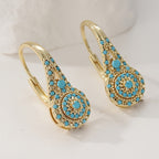 Turquoise Cluster Earrings in Gold Tone