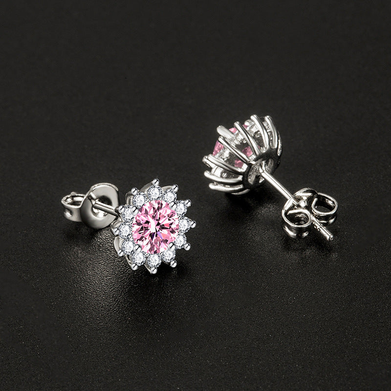 Pink Stone Earrings in White Gold Tone