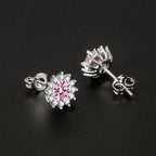 Pink Stone Earrings in White Gold Tone