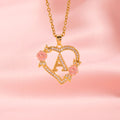 Floral Charm Initial Necklace in Gold Tone