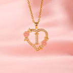 Floral Charm Initial Necklace in Gold Tone