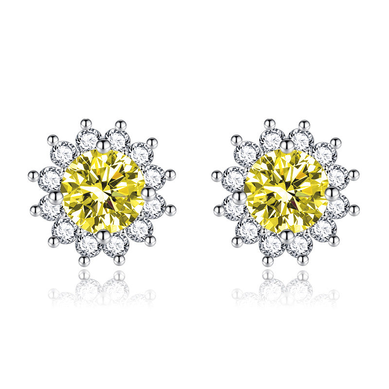 Yellow Stone Earrings in White Gold Tone