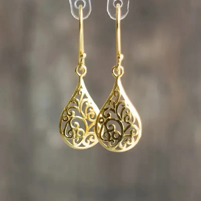 Vintage-Style Hollow Gold-Tone Drop Earrings