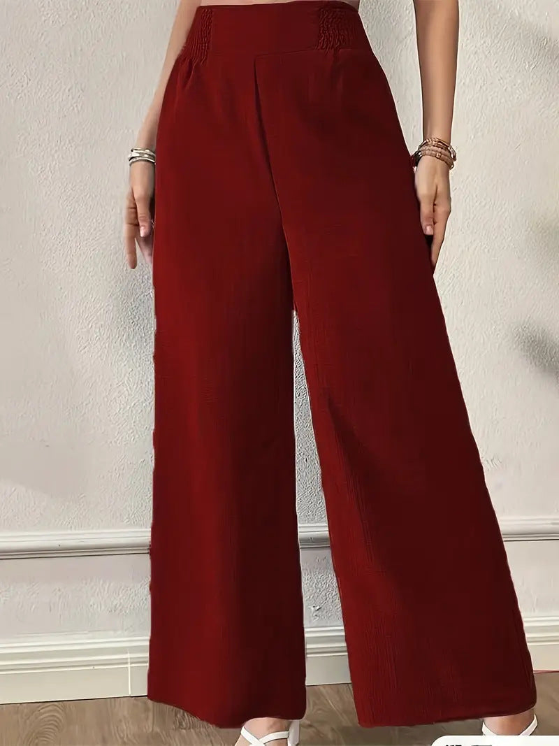 Wide-Leg Trousers with Smocked Side Panels