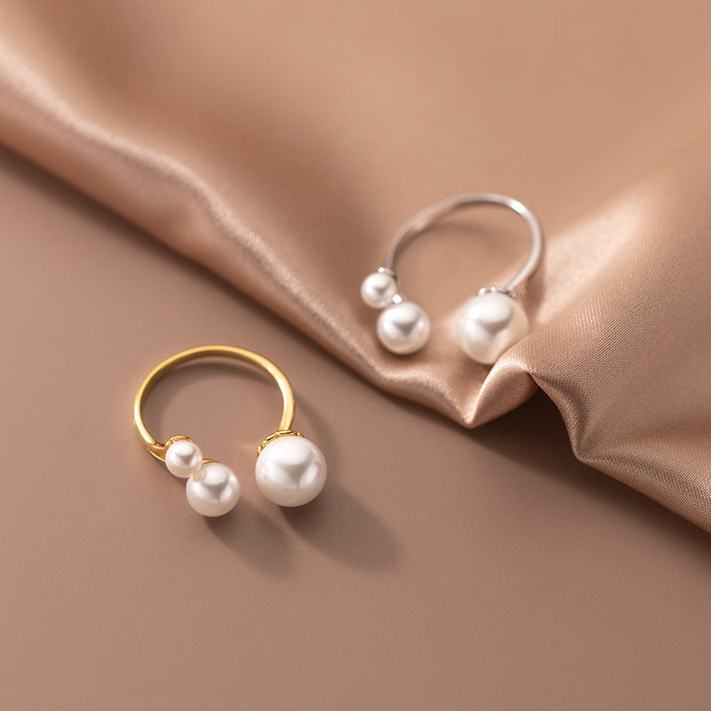 Adjustable Triple Freshwater Pearl S925 Ring in Two Tones