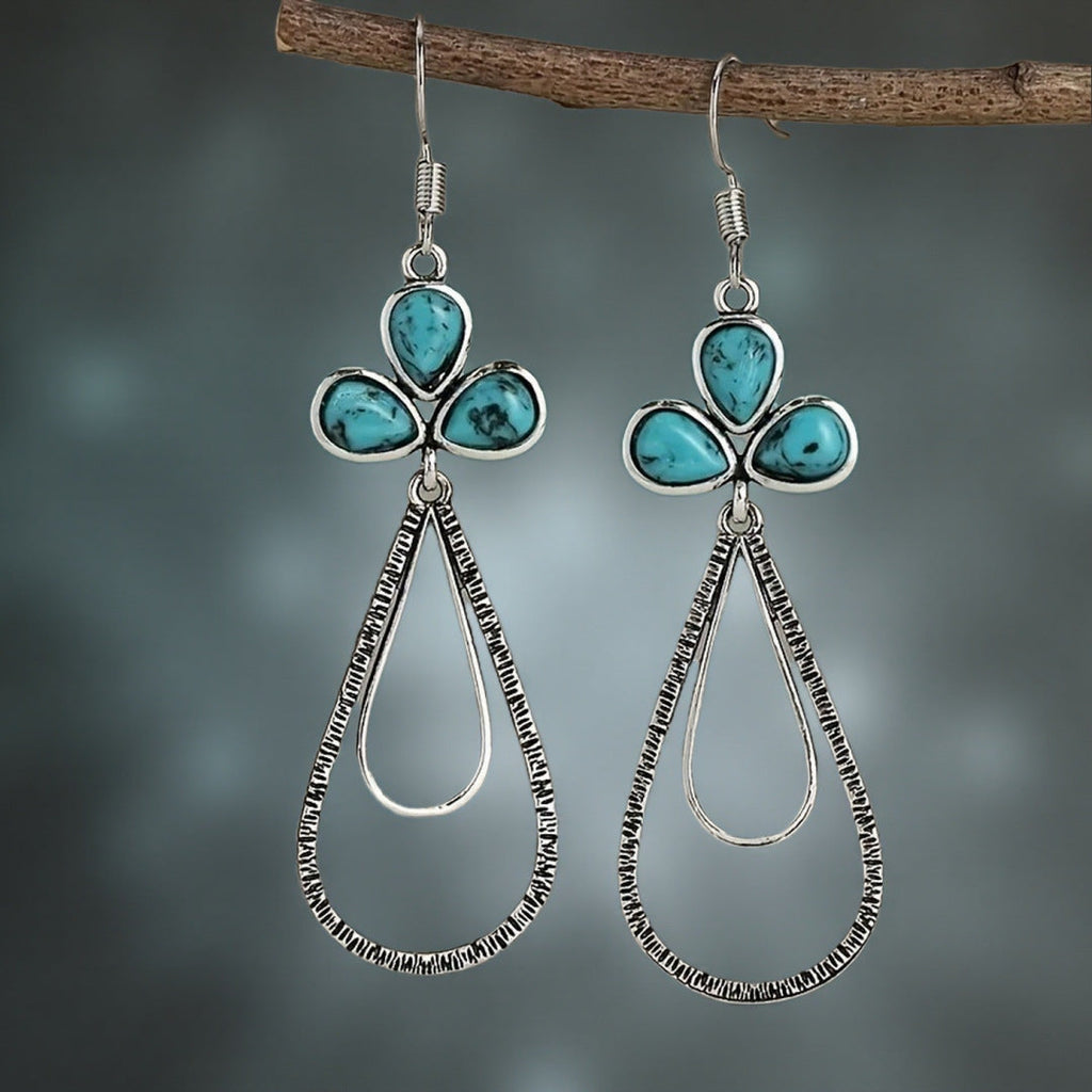 Vintage-Style Turquoise Clover Teardrop Earrings