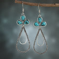 Vintage-Style Turquoise Clover Teardrop Earrings