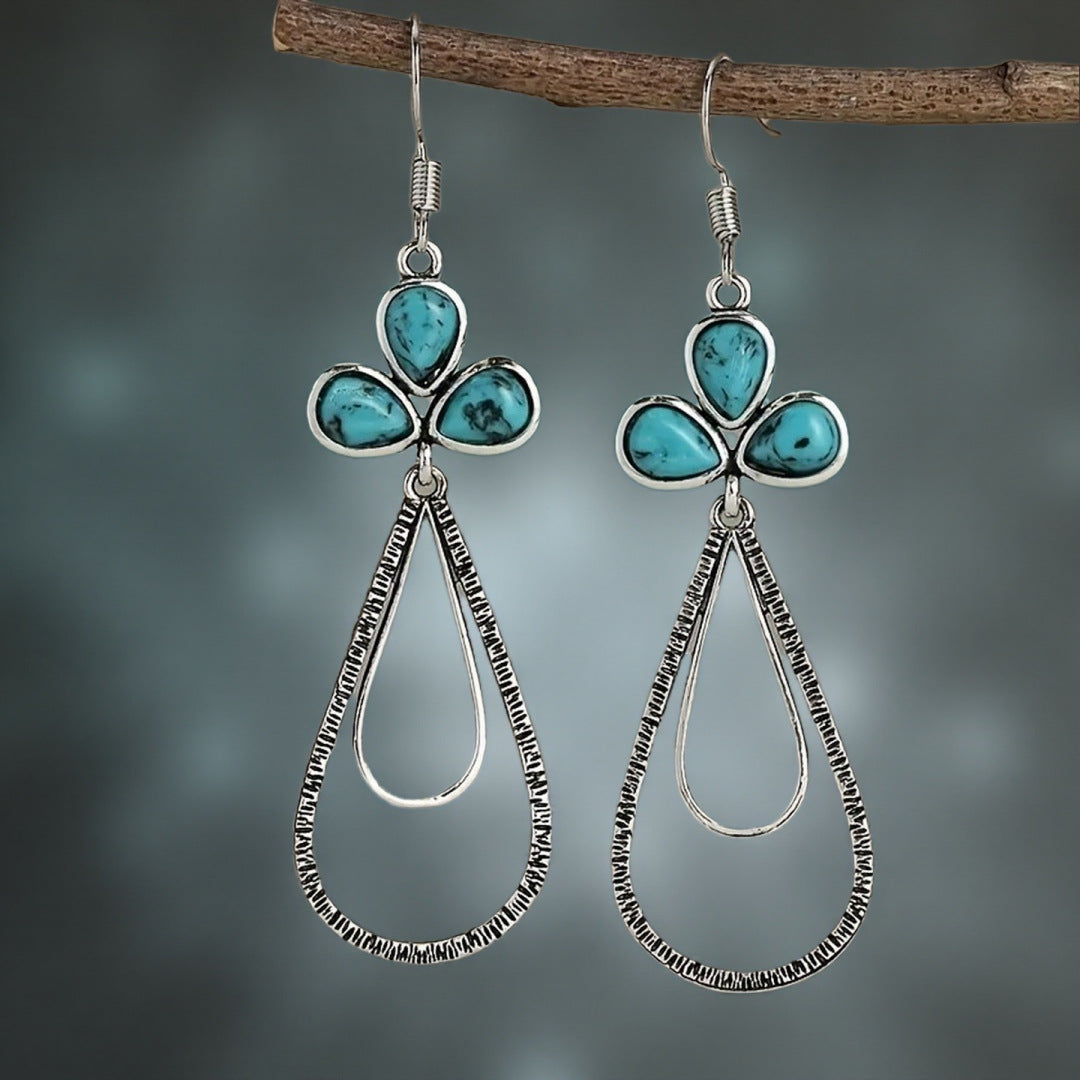Vintage-Style Turquoise Clover Teardrop Earrings