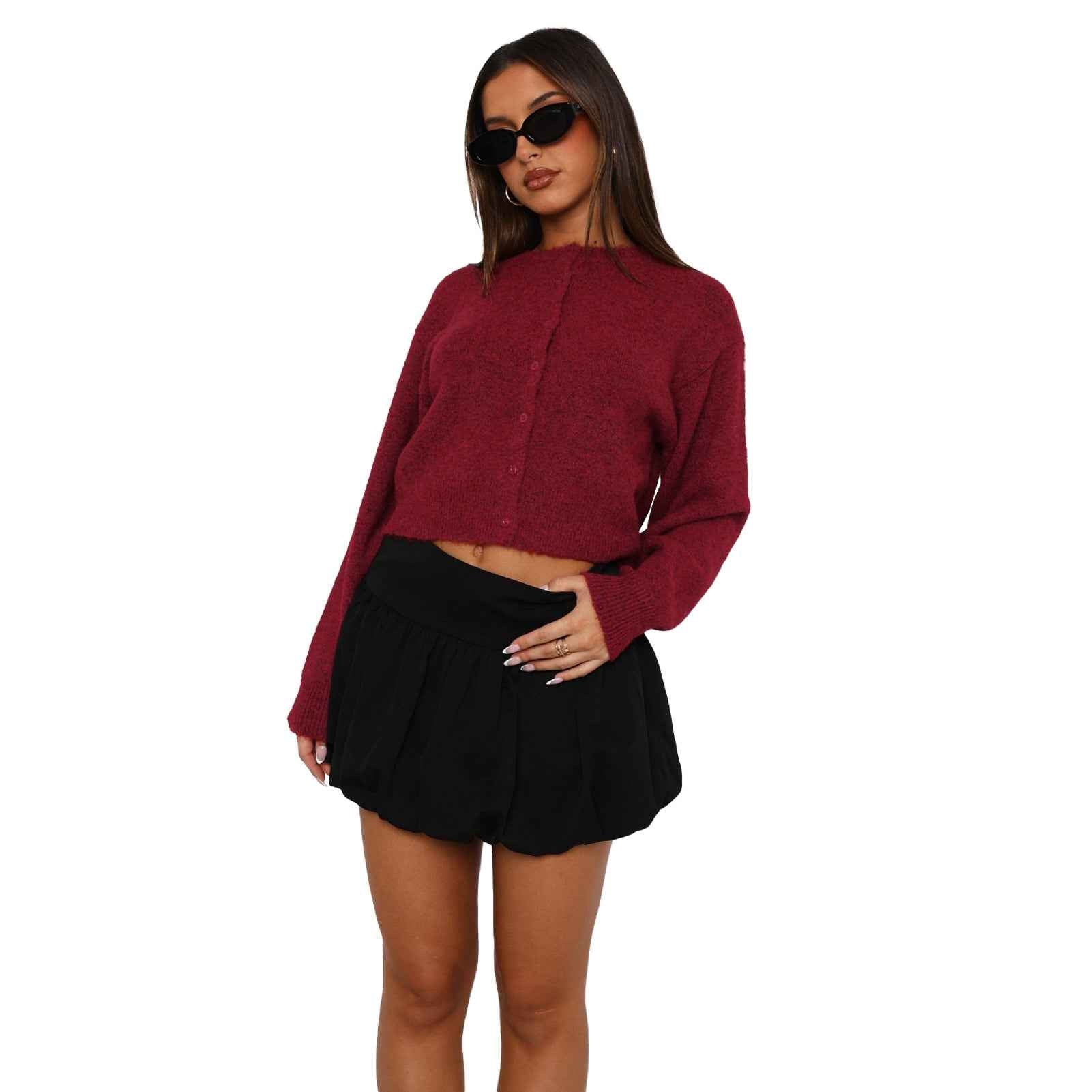 Cropped Long Sleeve Cardigan in Soft Knit for Easy Layering