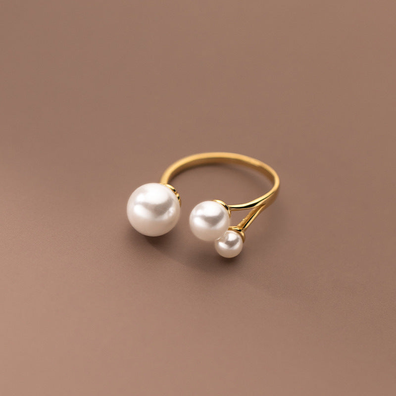 Adjustable Triple Freshwater Pearl S925 Ring in Two Tones