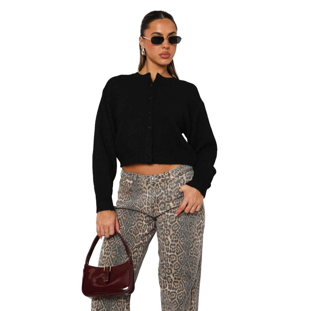 Cropped Long Sleeve Cardigan in Soft Knit for Easy Layering