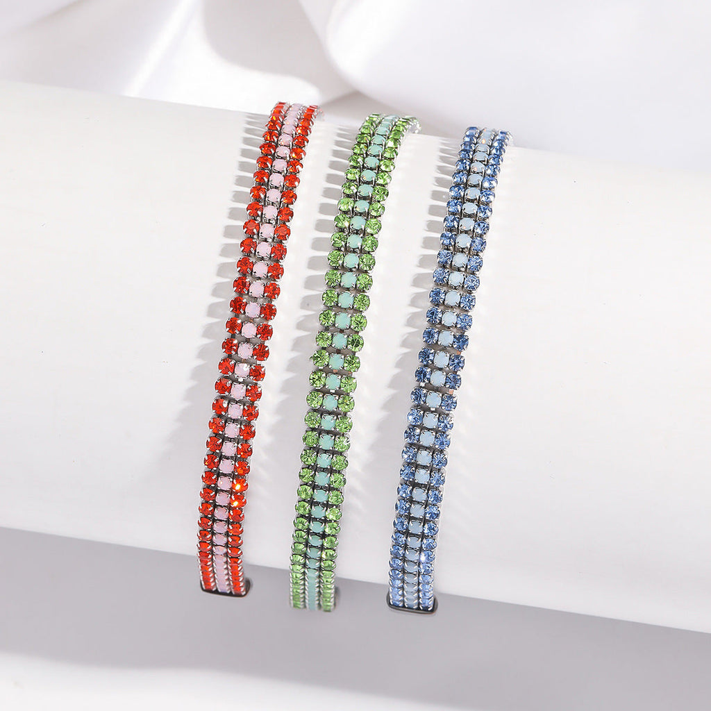 Armband met rij stenen in saffierlook, smaragdlook of robijnlook