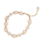 Adjustable Gold-Plated Pearl Bead Bracelet with Cat Paw