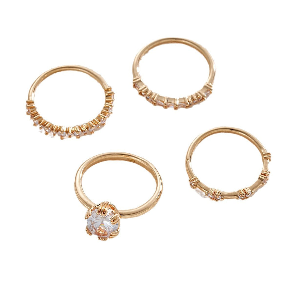Gold-Tone Oval Zirconia Ring Set with Stacking Bands