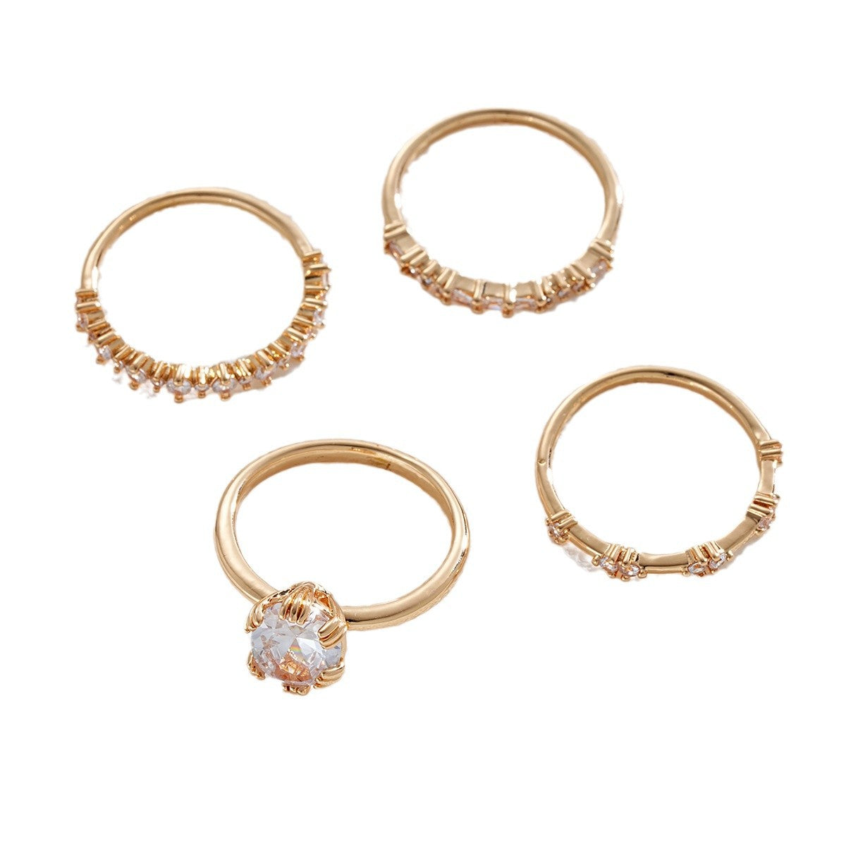 Gold-Tone Oval Zirconia Ring Set with Stacking Bands