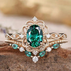 Emerald-Look Crown Ring Set in Rose Gold Tone